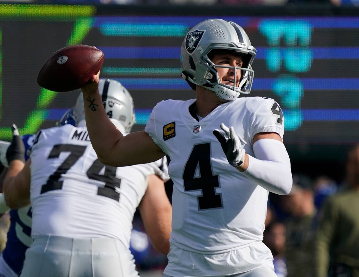 Derek Carr Player Prop Bets for NFL Week 10 - Las Vegas vs. Kansas City