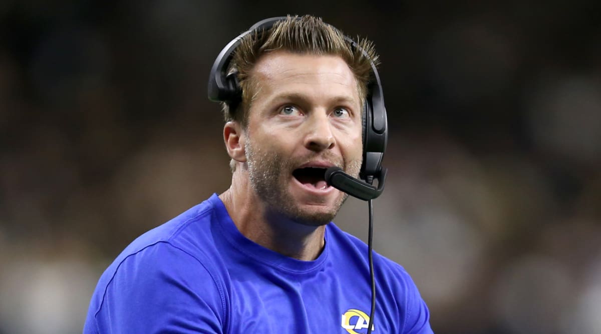 Rams’ Sean McVay Takes a Helmet to the Jaw in Game vs. Chiefs