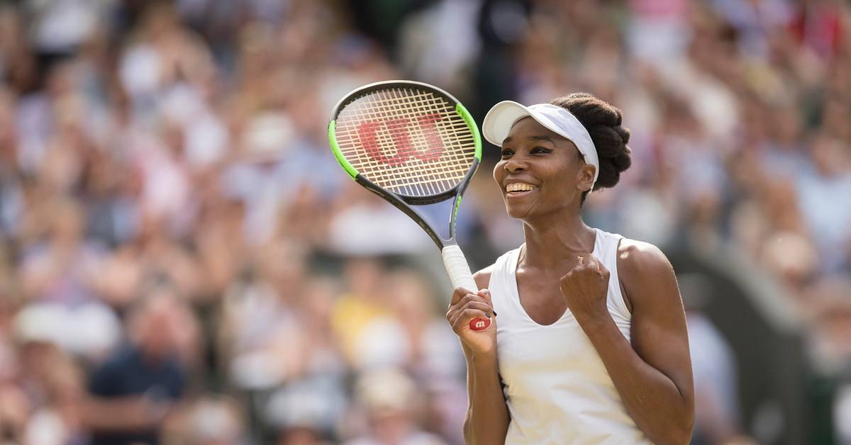 Venus Williams speaking passionately at a workplace event about equal pay and gender equity
