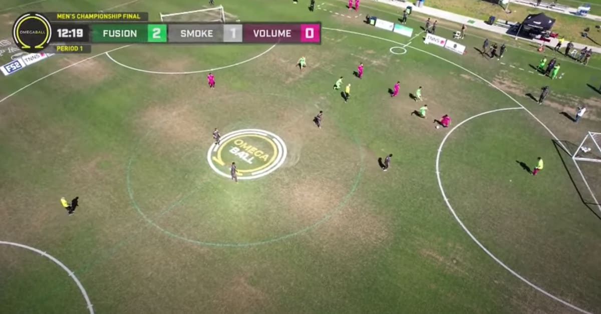 Aerial view of a football field illustrating dimensions for the year 2022