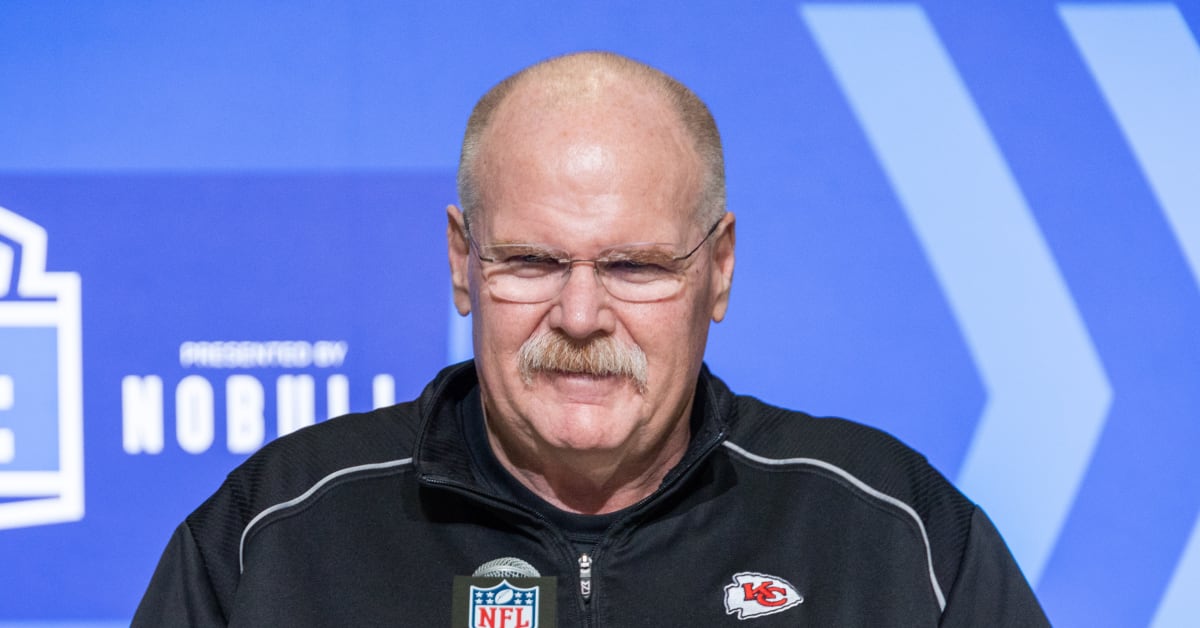 Feb 28, 2023; Indianapolis, IN, USA; Kansas City Chiefs coach Andy Reid speaks to the press at the NFL Combine at Lucas Oil Stadium. Mandatory Credit: Trevor Ruszkowski-USA TODAY Sports