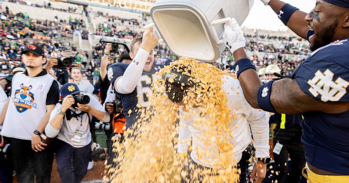 Marcus Freeman Doused in Frosted Flakes After Largest Bowl Win in Notre ...