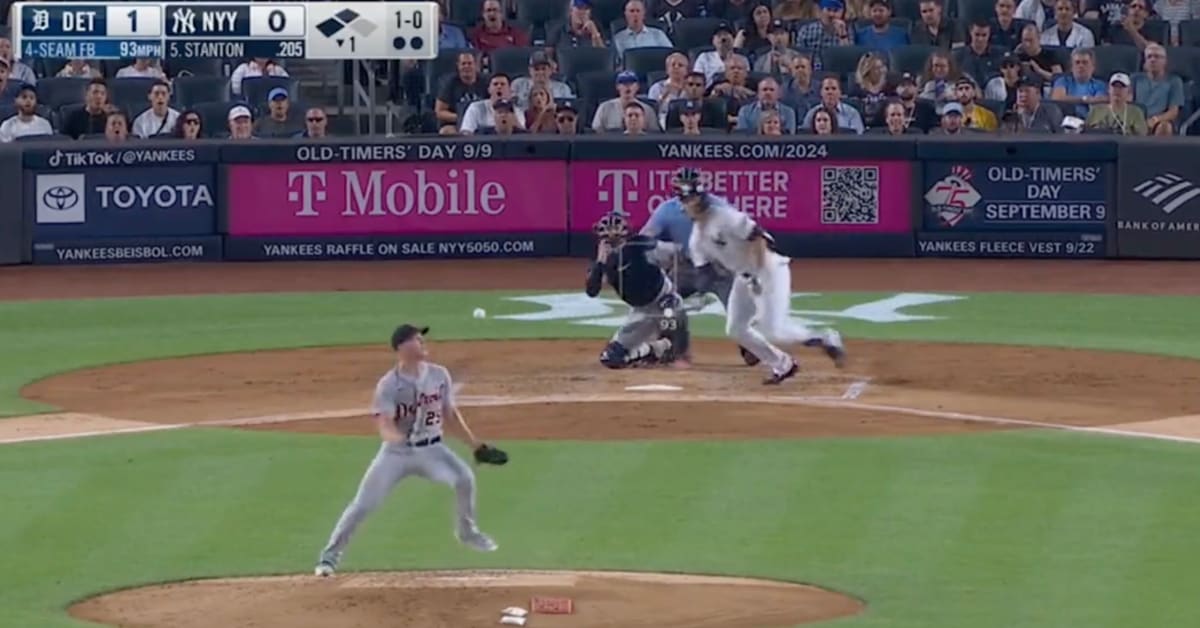 Tigers pitcher Matt Manning's right foot broken on 119.5 mph comebacker by  Giancarlo Stanton