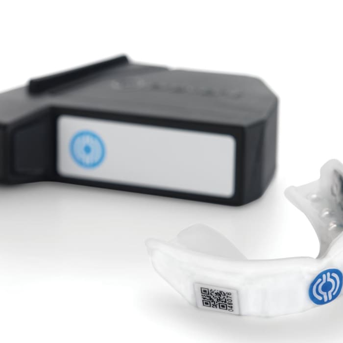 Pictured is the Prevent Impact Monitoring Mouthguard.