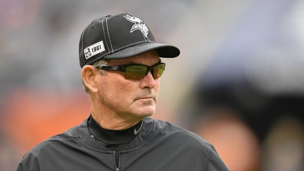 Sep 29, 2019; Chicago, IL, USA; Minnesota Vikings head coach Mike Zimmer looks on before the game against the Chicago Bears at Soldier Field.