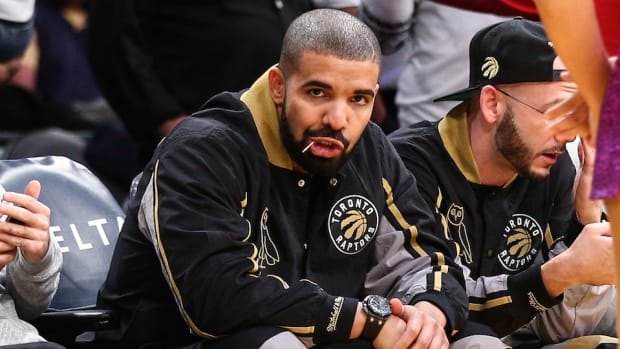 Drake in a Raptors jacket.