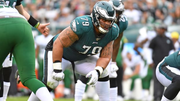 Eagles offensive guard Brandon Brooks in a game against the New York Jets.