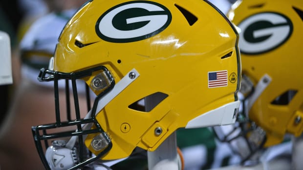 Oct 27, 2019; Kansas City, MO, USA; A general view of a Green Bay Packers helmet during the second half against the Kansas City Chiefs at Arrowhead Stadium.
