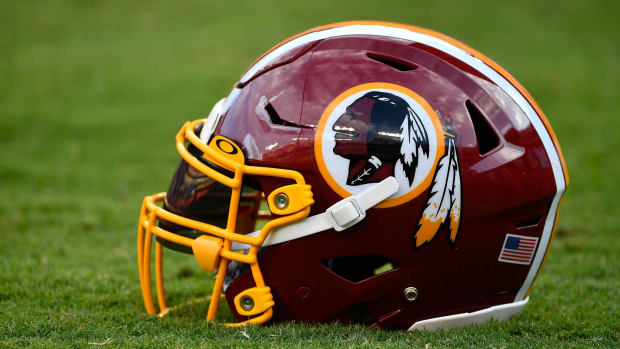 Aug 15, 2019; Landover, MD, USA; General view of Washington Redskins helmet at FedExField.