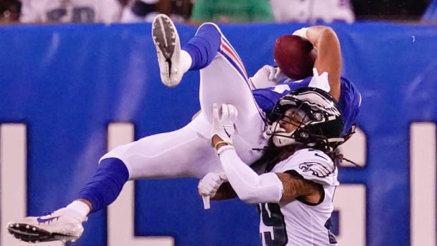 Dec 29, 2019; East Rutherford, New Jersey, USA; New York Giants wide receiver Golden Tate (15) catches a pass against Philadelphia Eagles cornerback Avonte Maddox (29) in the first half at MetLife Stadium.