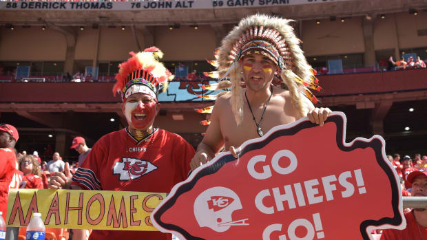 Sep 23, 2018; Kansas City, MO, USA; Kansas City Chiefs fans shows their support before the game against the San Francisco 49ers at Arrowhead Stadium. The Chiefs won 38-27. Mandatory Credit: Denny Medley-USA TODAY Sports