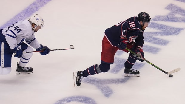 Pierre-Luc Dubois's hat trick, overtime game-winner put Blue Jackets one win away from advancing to the NHL Stanley Cup Playoffs.