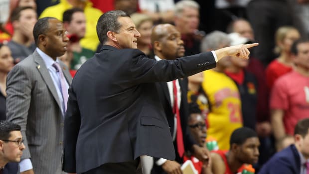 Feb 15, 2020; East Lansing, Michigan, USA; Maryland Terrapins head coach Mark Turgeon reacts during the second half against the Michigan State Spartans at the Breslin Center. Mandatory Credit: Mike Carter-USA TODAY Sports