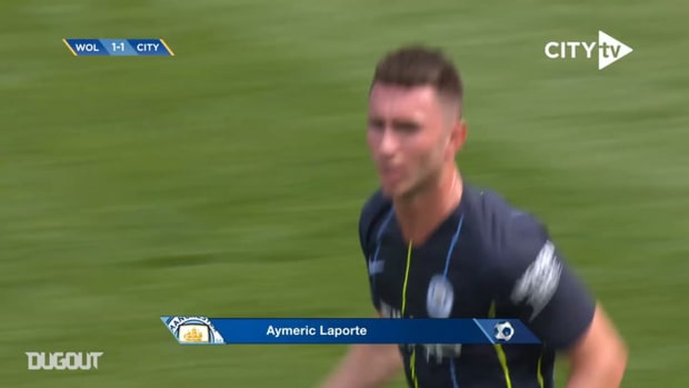 Aymeric Laporte heads home first Manchester City goal vs Wolves