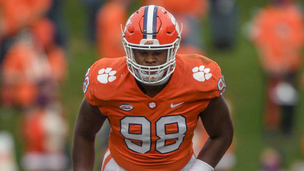 Clemson defensive end Myles Murphy(98) lines up against The Citadel during the second quarter of the game Saturday, Sept. 19, 2020 at Memorial Stadium in Clemson, S.C. Clemson The Citadel Ncaa Footba...