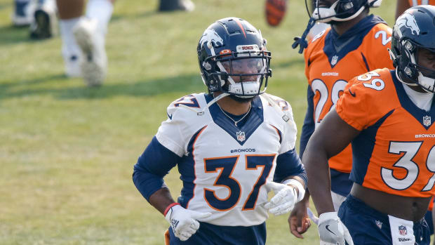 Denver Broncos safety P.J. Locke (37) during training camp at the UCHealth Training Center.
