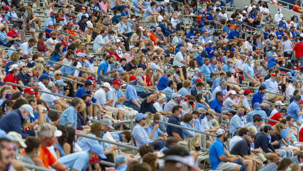 An overall view of the crowd during the game between the Mississippi Rebels and the Florida Gators at Vaught-Hemingway Stadium. Mandatory Credit: Justin Ford-USA TODAY Sports