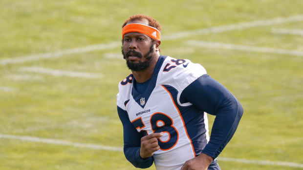 Denver Broncos linebacker Von Miller (58) during training camp at the UCHealth Training Center.