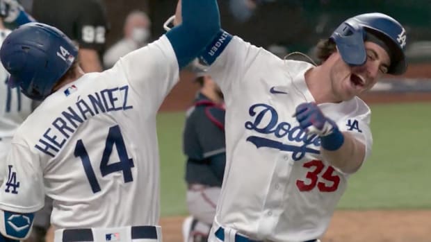 Dodgers' Cody Bellinger celebrates NLCS home run