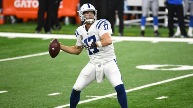 Indianapolis Colts quarterback Philip Rivers looks to throw in Sunday's road win at Detroit.