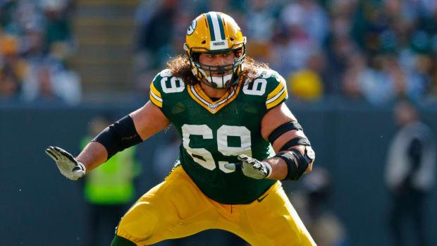Green Bay Packers offensive tackle David Bakhtiari (69) during the game against the Oakland Raiders at Lambeau Field.