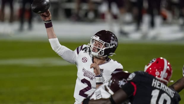 Mississippi State Bulldogs quarterback Will Rogers (2) passes the ball against the Georgia Bulldogs during the first half at Sanford Stadium. Mandatory Credit: Dale Zanine-USA TODAY Sports