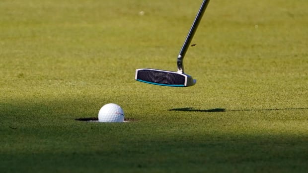 Billy Horschel putts the ball in on the seventh green during the third round of The Masters golf tournament at Augusta National.