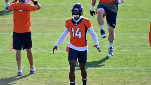 Denver Broncos wide receiver Courtland Sutton (14) during training camp at the UCHealth Training Center.