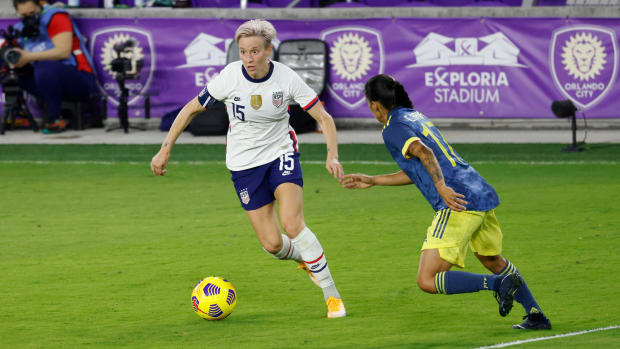 Megan Rapinoe faces off against Colombia in an international friendly.