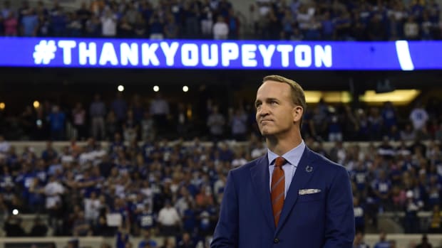 Quarterback Peyton Manning, shown being inducted into the Indianapolis Colts Ring of Honor in 2017, has been voted into the Pro Football Hall of Fame.