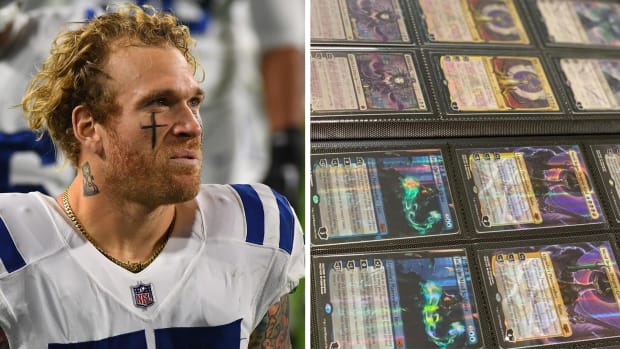 NFL linebacker Cassius Marsh and part of his Magic: The Gathering collection