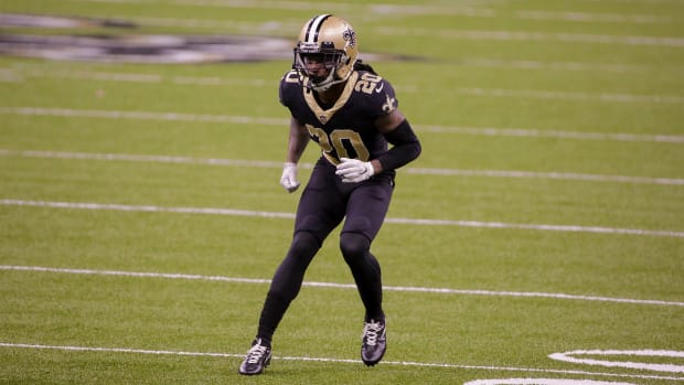 Sep 13, 2020; New Orleans, Louisiana, USA; New Orleans Saints cornerback Janoris Jenkins (20) against the Tampa Bay Buccaneers during the second half at the Mercedes-Benz Superdome.