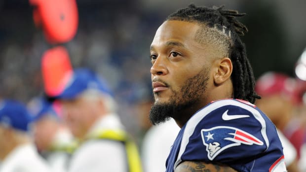 Patrick Chung on the sidelines during a game against the Giants