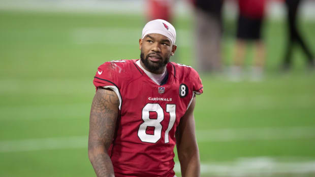 Arizona Cardinals tight end Darrell Daniels (81) following the game against the San Francisco 49ers at State Farm Stadium.