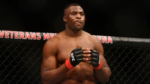 Closeup of UFC fighter Francis Ngannou in the Octagon