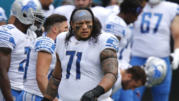 Oct 18, 2020; Jacksonville, Florida, USA; Detroit Lions defensive tackle Danny Shelton (71) walks on the field before a game against the Jacksonville Jaguars at TIAA Bank Field.