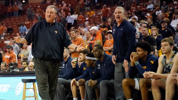 West Virginia Mountaineers head coach Bob Huggins in the first half of the game against the Texas Longhorns at Frank C. Erwin Jr. Center.