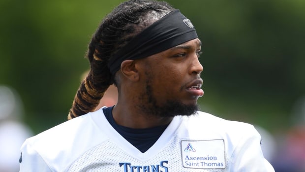 Tennessee Titans running back Derrick Henry (22) after minicamp at Saint Thomas Sports Park.