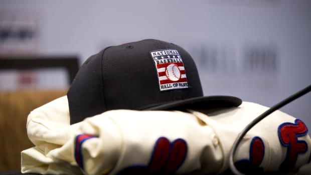 Dec 10, 2018; Las Vegas, NV, USA; A hat and shirt to be presented during the National Baseball Hall of Fame press conference at the MLB Winter Meetings at the Mandalay Bay Convention Center. Mandatory Credit: Daniel Clark-USA TODAY Sports