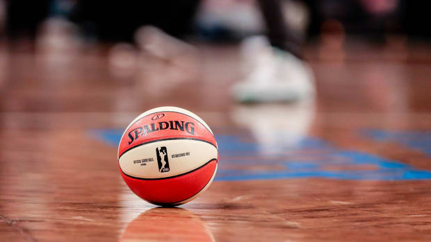 WNBA logo on a Spalding basketball