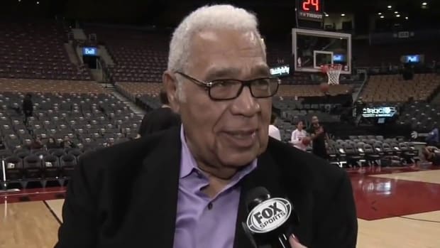 Former Cleveland Cavaliers GM and current Toronto Raptors senior advisor Wayne Embry is interviewed by FOX Sports Ohio at Rocket Mortgage FieldHouse.