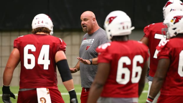 Arizona Cardinals offensive line coach Sean Kugler during training camp on July 26, 2019 in Glendale, Ariz.