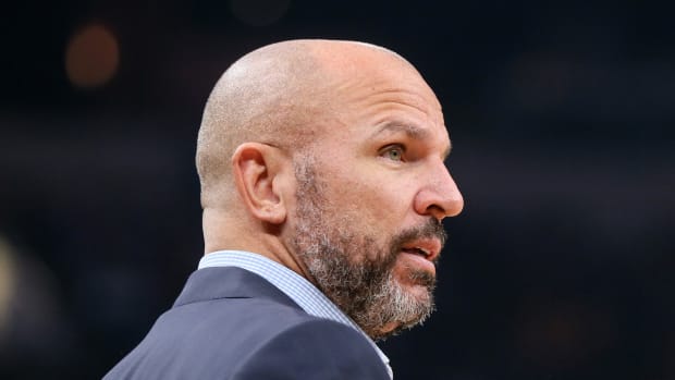 Feb 29, 2020; Memphis, Tennessee, USA; Los Angeles Lakers assistant coach Jason Kidd during the game against the Memphis Grizzlies at FedExForum. Memphis won 105-88. Mandatory Credit: Nelson Chenault-USA TODAY Sports