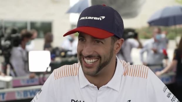Daniel Riccardo puts on an American accent during an interview ahead of the United States Grand Prix.