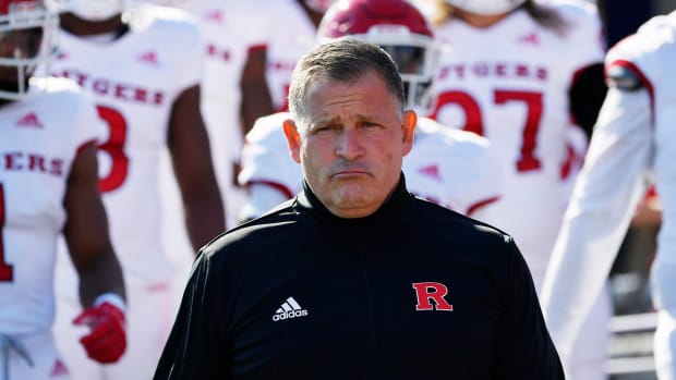 Rutgers Scarlet Knights head coach Greg Schiano looks on before the game against the Northwestern Wildcats at Ryan Field.
