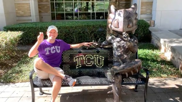Andrew Bauhs of College Football Tour visited TCU as his 88th stop on his journey to attend a game at all 130 FBS stadiums.