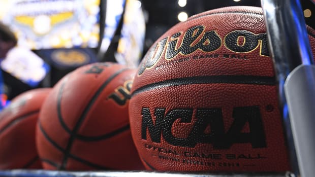 College basketballs sit at the SEC tournament