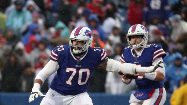 Cody Ford (70) lost his starting job for the Bills this year but will be pressed into action Sunday against the Jaguars.