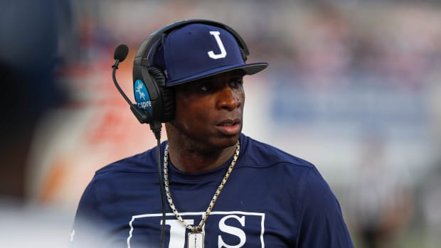 Deion Sanders during a Jackson State football game.
