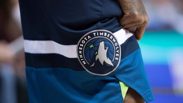 The Timberwolves logo.